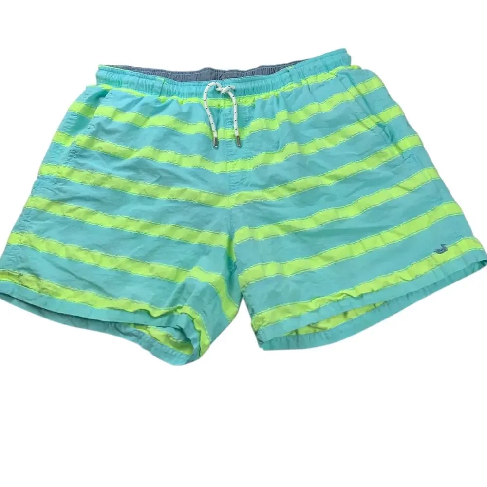 Southern Marsh Swim Trunks Men’s 2XL Blue Green Striped Mesh Lined Drawstring